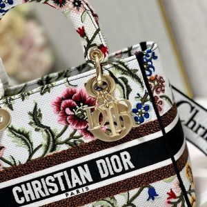 CD Floral White Lady Dior Bag Canvas 336682