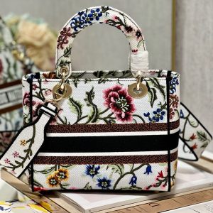 CD Floral White Lady Dior Bag Canvas 336682