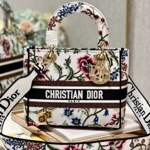 CD Floral White Lady Dior Bag Canvas 336682