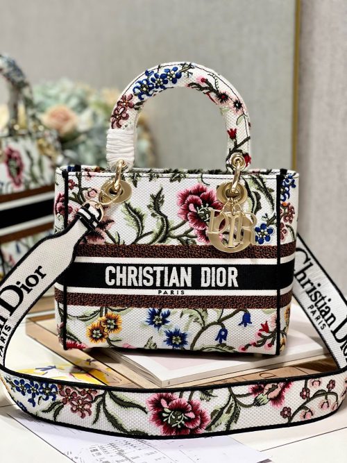 CD Floral White Lady Dior Bag Canvas 336682