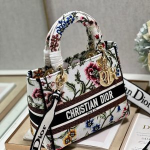 CD Floral White Lady Dior Bag Canvas 336682