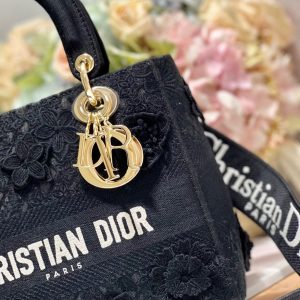 CD Flower Black 24 Lady Dior Bag Canvas 336721