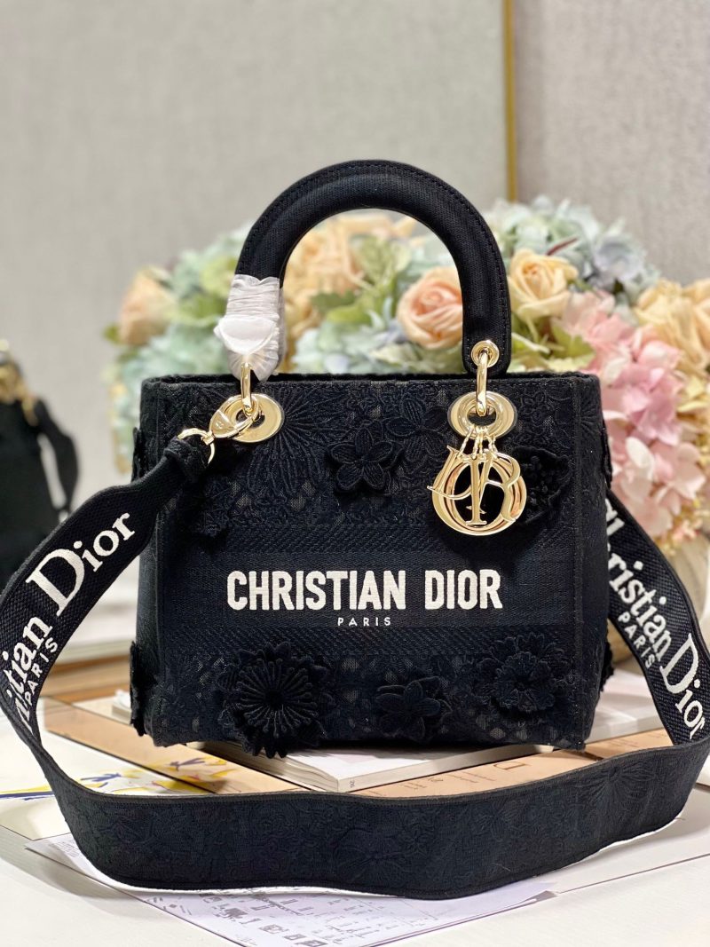 CD Flower Black 24 Lady Dior Bag Canvas 336721