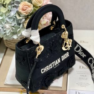 CD Flower Black 24 Lady Dior Bag Canvas 336721
