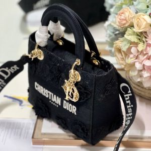 CD Flower Black 24 Lady Dior Bag Canvas 336721