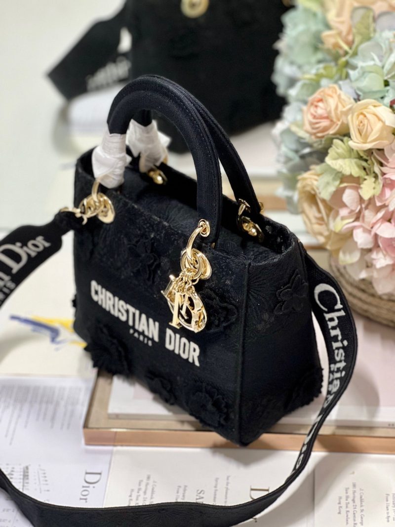 CD Flower Black 24 Lady Dior Bag Canvas 336721