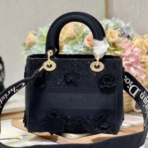 CD Flower Black 24 Lady Dior Bag Canvas 336721