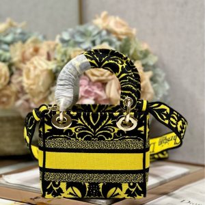 CD Flame Yellow 17 Lady Dior Bag Canvas 336745