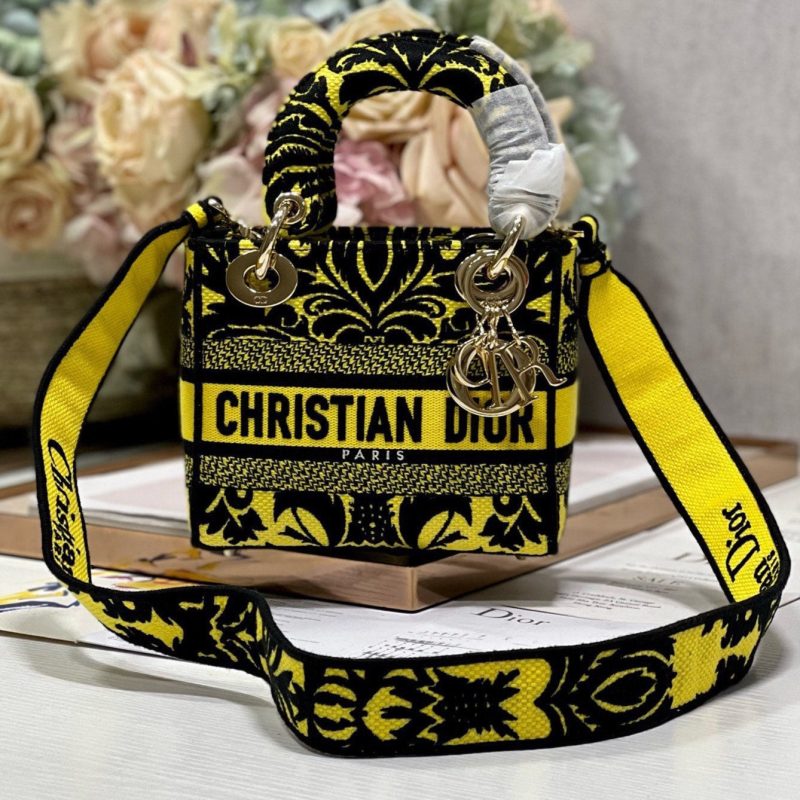CD Flame Yellow 17 Lady Dior Bag Canvas 336745