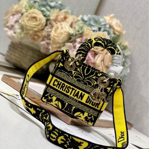 CD Flame Yellow 17 Lady Dior Bag Canvas 336745