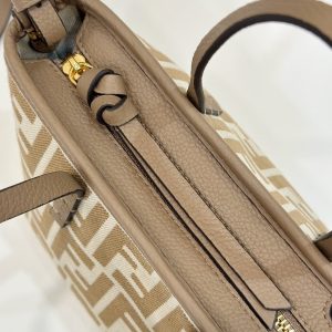 MINI ROLL BAG 15 PEANUT BROWN MIX WHITE FF JACQUARD FABRIC