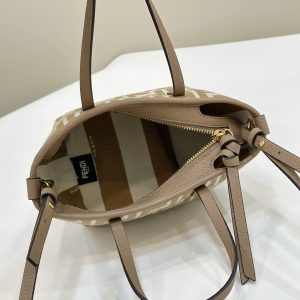 MINI ROLL BAG 15 PEANUT BROWN MIX WHITE FF JACQUARD FABRIC