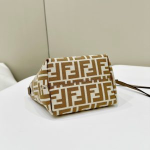 MINI ROLL BAG 15 PEANUT BROWN MIX WHITE FF JACQUARD FABRIC