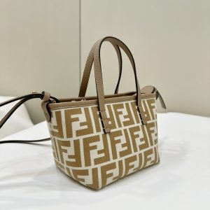 MINI ROLL BAG 15 PEANUT BROWN MIX WHITE FF JACQUARD FABRIC