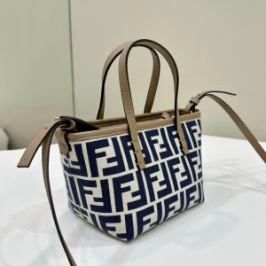 MINI ROLL BAG 15 MIDNIGHT BLUE MIX WHITE FF JACQUARD FABRIC