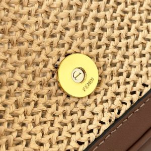 FendiI BAGUETTE 27 BAG IN BEIGE RAFFIA AND BROWN CALFSKIN WITH GOLD HARDWARE