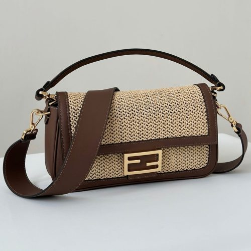 20240815_i1723717129_6074_0_jpg FendiI BAGUETTE 27 BAG IN BEIGE RAFFIA AND BROWN CALFSKIN WITH GOLD HARDWARE