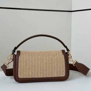 FendiI BAGUETTE 27 BAG IN BEIGE RAFFIA AND BROWN CALFSKIN WITH GOLD HARDWARE