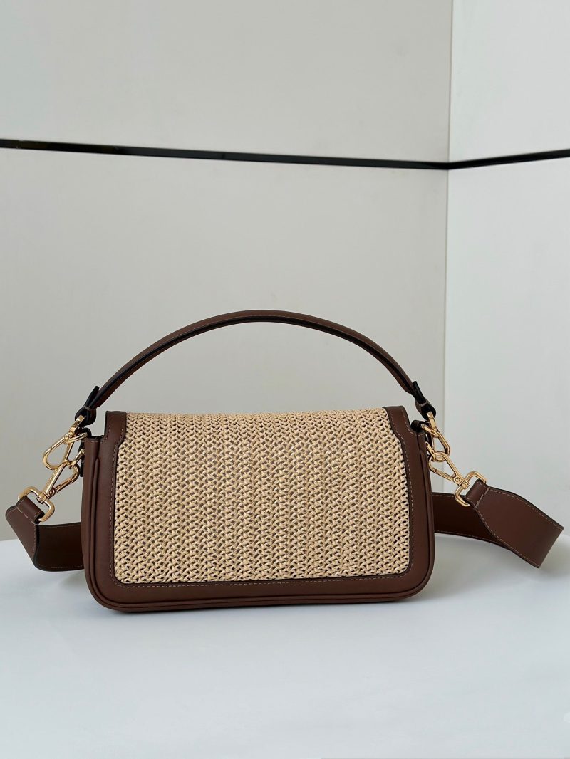 FendiI BAGUETTE 27 BAG IN BEIGE RAFFIA AND BROWN CALFSKIN WITH GOLD HARDWARE