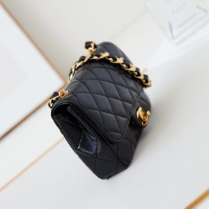 CC 24B Mini Flap Bag 20cm Black Lambskin Gold Hardware