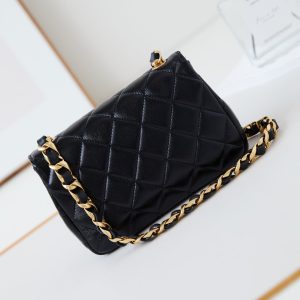 CC 24B Mini Flap Bag 20cm Black Lambskin Gold Hardware