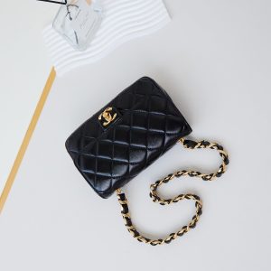 CC 24B Mini Flap Bag 20cm Black Lambskin Gold Hardware