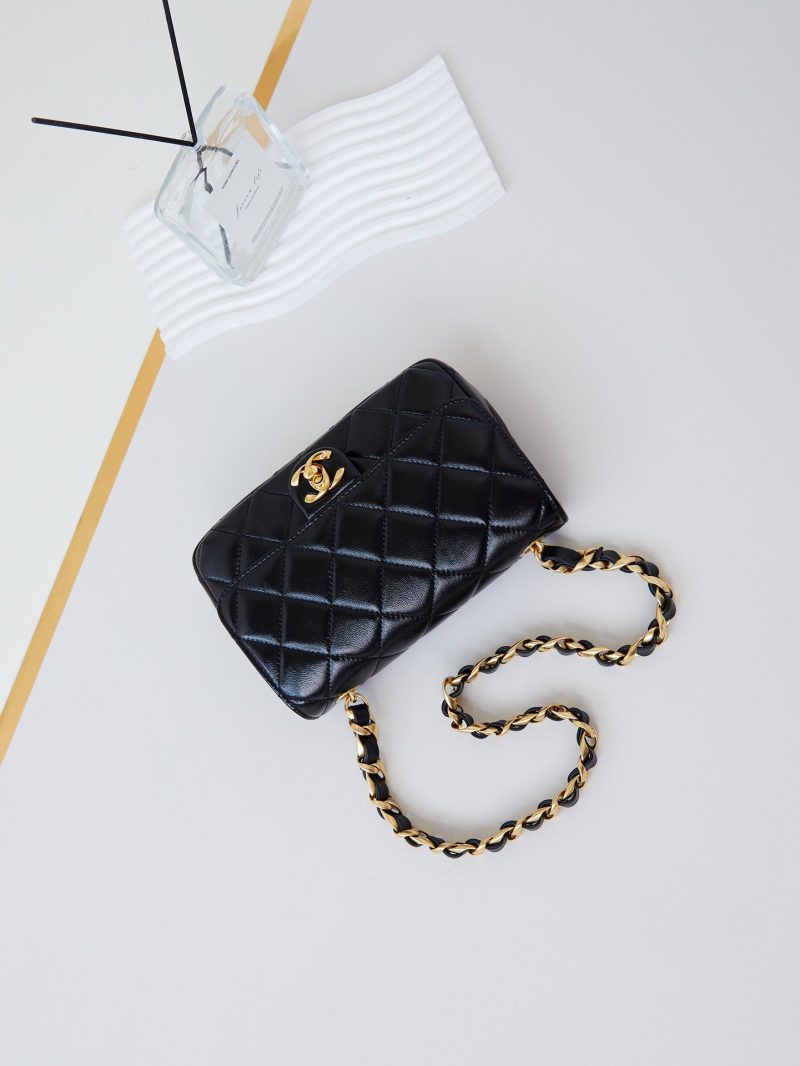 CC 24B Mini Flap Bag 20cm Black Lambskin Gold Hardware