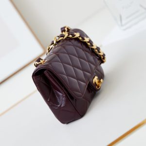 CC 24B Mini Flap Bag 20cm Burgundy Lambskin Gold Hardware