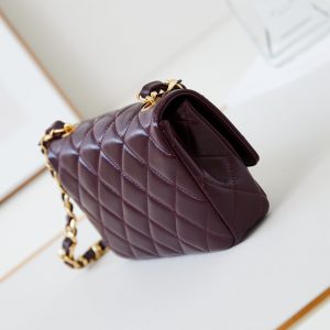 CC 24B Mini Flap Bag 20cm Burgundy Lambskin Gold Hardware