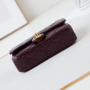 CC 24B Mini Flap Bag 20cm Burgundy Lambskin Gold Hardware