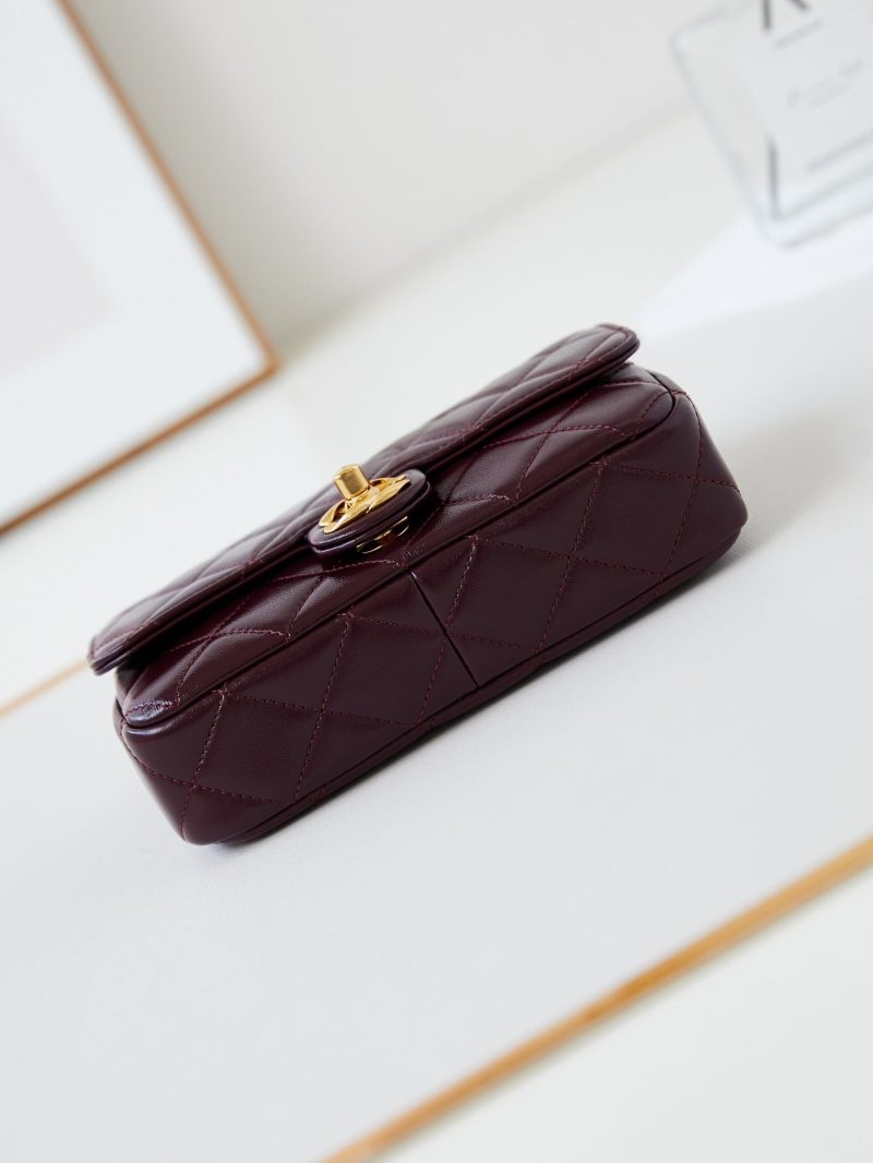 CC 24B Mini Flap Bag 20cm Burgundy Lambskin Gold Hardware