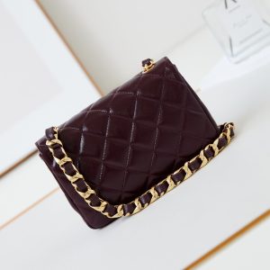 CC 24B Mini Flap Bag 20cm Burgundy Lambskin Gold Hardware