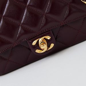 CC 24B Mini Flap Bag 20cm Burgundy Lambskin Gold Hardware