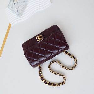 CC 24B Mini Flap Bag 20cm Burgundy Lambskin Gold Hardware