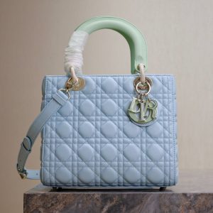 Lady Bag 20cm Celeste Blue Pale Green Lambskin