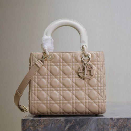 Lady Bag 20cm Beige White Lambskin