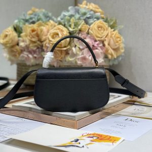 SMALL 19 MONTAIGNE AVENUE TOP HANDLE BAG BLACK SMOOTH CALFSKIN 221147