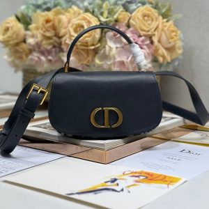20241023_i1729665470_798_0_jpg SMALL 19 MONTAIGNE AVENUE TOP HANDLE BAG BLUE DIOR OBLIQUE JACQUARD AND BLACK SMOOTH CALFSKIN 221158