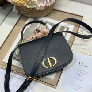 SMALL 19 MONTAIGNE AVENUE TOP HANDLE BAG BLUE DIOR OBLIQUE JACQUARD AND BLACK SMOOTH CALFSKIN