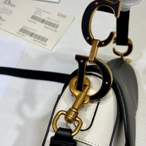 SADDLE BAG 25 WITH STRAP LATTE BLACK MIX WHITE GRAINED CALFSKIN