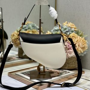 SADDLE BAG 25 WITH STRAP LATTE BLACK MIX WHITE GRAINED CALFSKIN