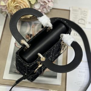 CD Lady Bag 20cm Black Lambskin Black White Canvas