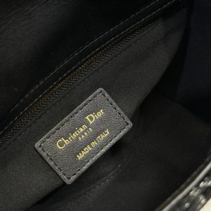 CD Lady Bag 20cm Black Lambskin Black White Canvas