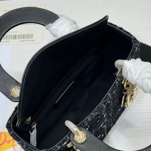 CD Lady Bag 20cm Black Lambskin Black White Canvas
