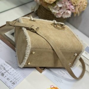 CD Lady 24 Camel Cowhide And Fur Gold Hardware