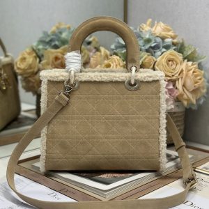 CD Lady 24 Camel Cowhide And Fur Gold Hardware