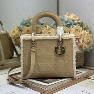 CD Lady 24 Camel Cowhide And Fur Gold Hardware