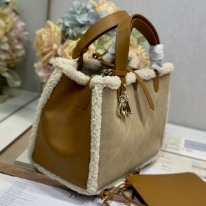 CD Toujours 28.5 Camel Brown Cowhide And Fur Gold Hardware