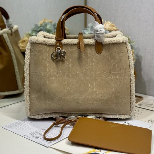 CD Toujours 37 Camel Brown Cowhide And Fur Gold Hardware