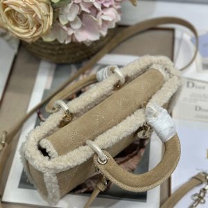 CD Lady D-Joy 22.5 Camel Cowhide And Fur Gold Hardware